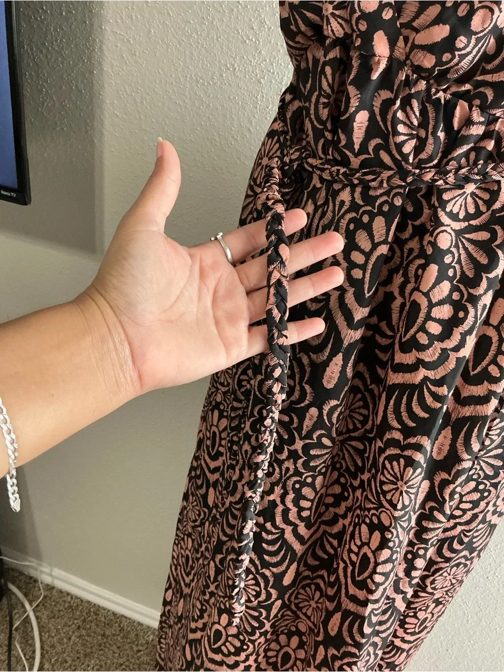 attention Pink and Black Printed V-Neck Maxi Dress